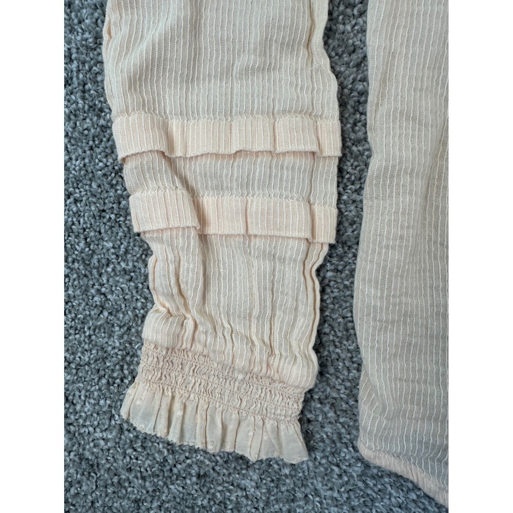 Faherty Organic Cotton Ruffle Blouse Sz S Peach Victorian Pintuck Lace Coquette - Picture 6 of 10